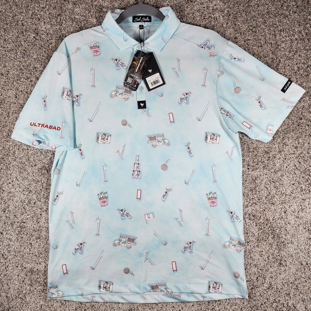 Bad Birdie Golf Polo Mens Medium Michelob Ultra Beer Print NWT